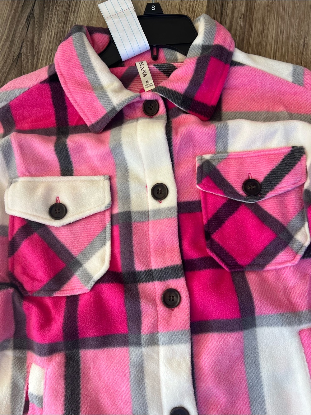 Women’s Pink Plaid Fleece Jacket - Picture 3 of 5